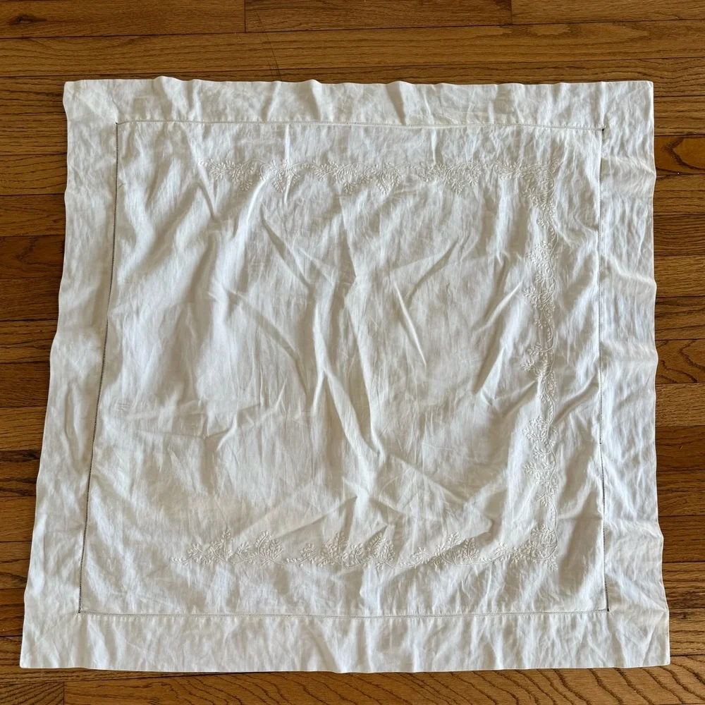 Sferra Euro Continental Sham 32x32 White Egyptian Cotton Hand Embroidered